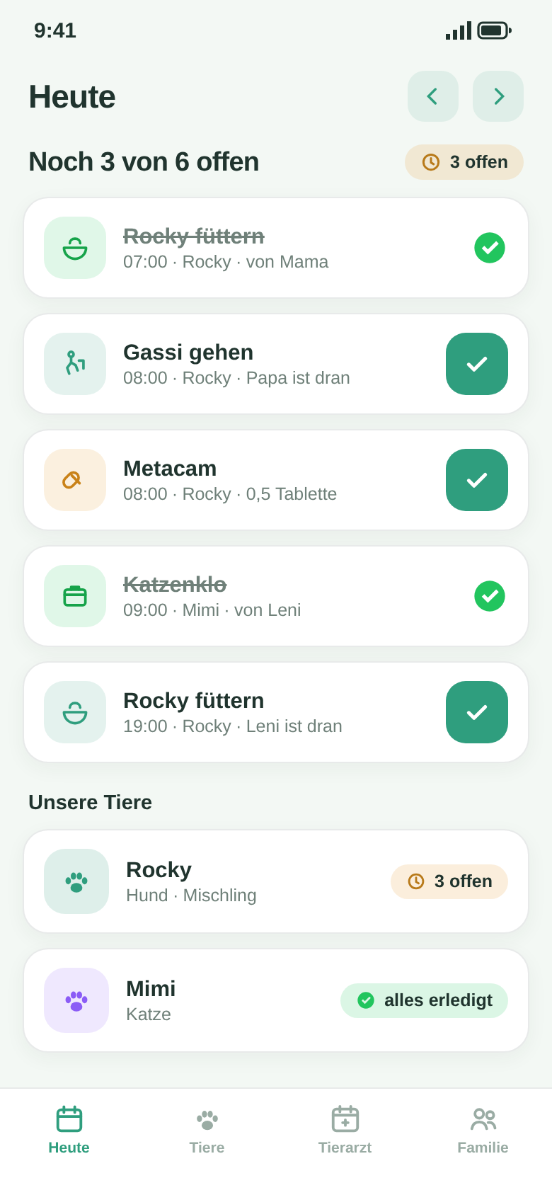 Der Tagesplan mit Fütterung, Gassi und Medikament