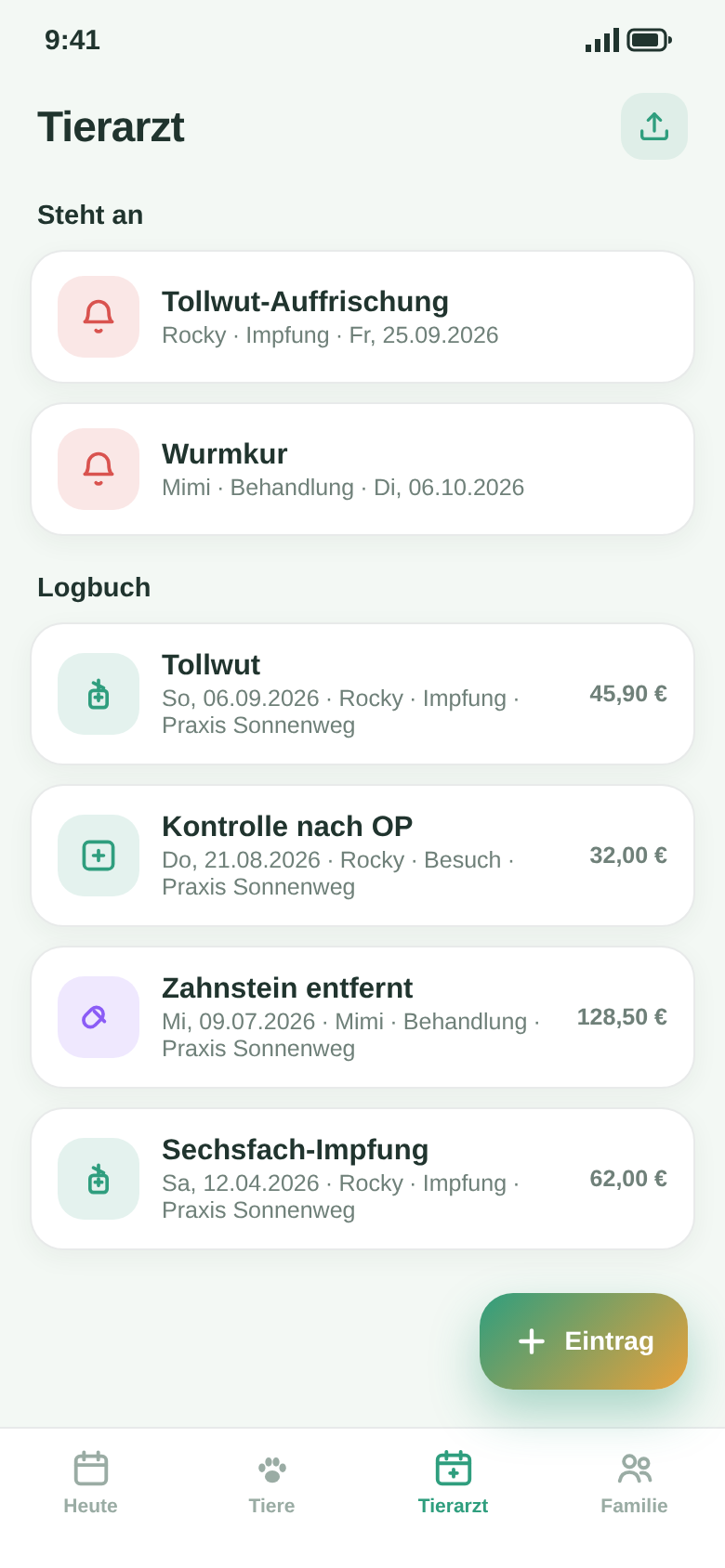 Tierarzt-Logbuch mit Wiedervorlage